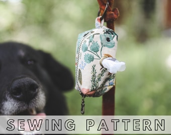 SEWING PATTERN for dog poop bag holder, sewing tutorial pdf for dogs, dog waste bag dispenser, doggie bag holder, dog supplies and gifts