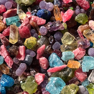 Raw Crystal Confetti Rough Stone Mix: Small Natural Rhodonite, Topaz, Sapphire
