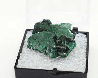 Malachite after Azurite pseudomorph crystal from Milpillas mine, Sonora, Mexico perky box thumbnail stone - TN2341 - structure minerals