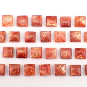 ONE Sunstone square cabochon from Madagascar - choose size - stone orange flash mineral natural polished