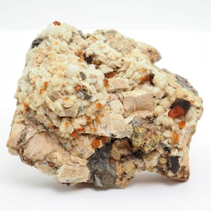 Spessartine Garnet Crystals with Helvine on Feldspar - Tongbei, China