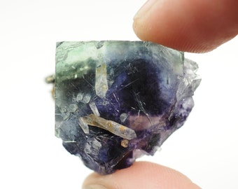 Fluorite crystal with Quartz and inclusions from Yindu mine, China purple blue specimen - 31mm x 23mm x 19mm (F96622) structure minerals