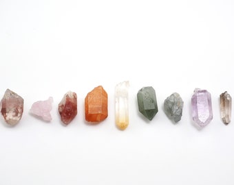 Quartz spectrum rainbow crystal set - Lithium, Rose, Hematite, Tangerine, Halloysite, Prase, Tourmaline included, Amethyst, Smoky Quartz