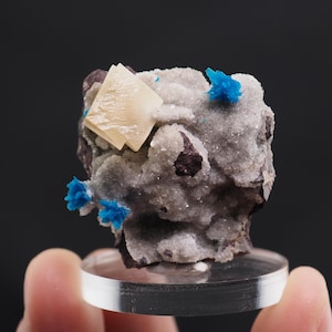 Pentagonite & Calcite Mineral Specimen: Blue Crystal Stone from Wagholi, India