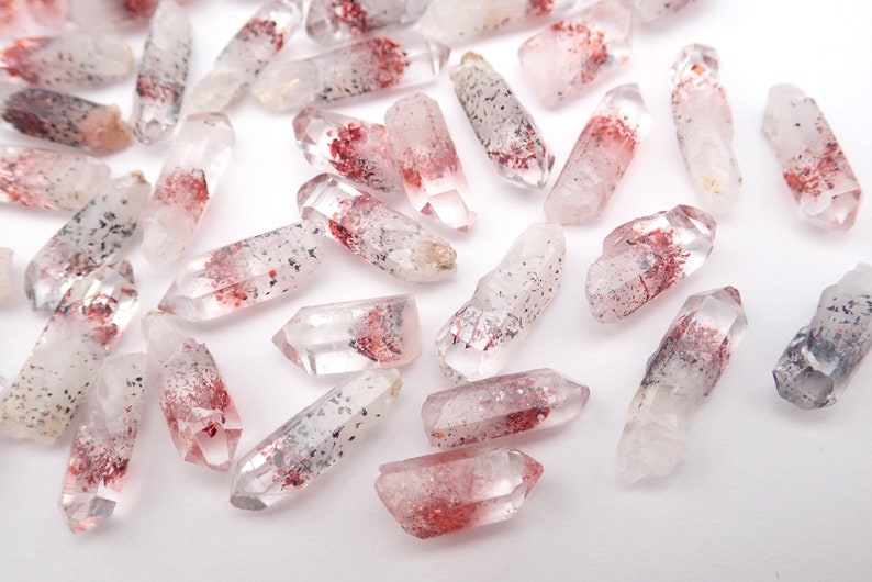 ONE Hematite included Quartz fire red black inclusions point crystal from Nigeria - natural inclusions phantom random 