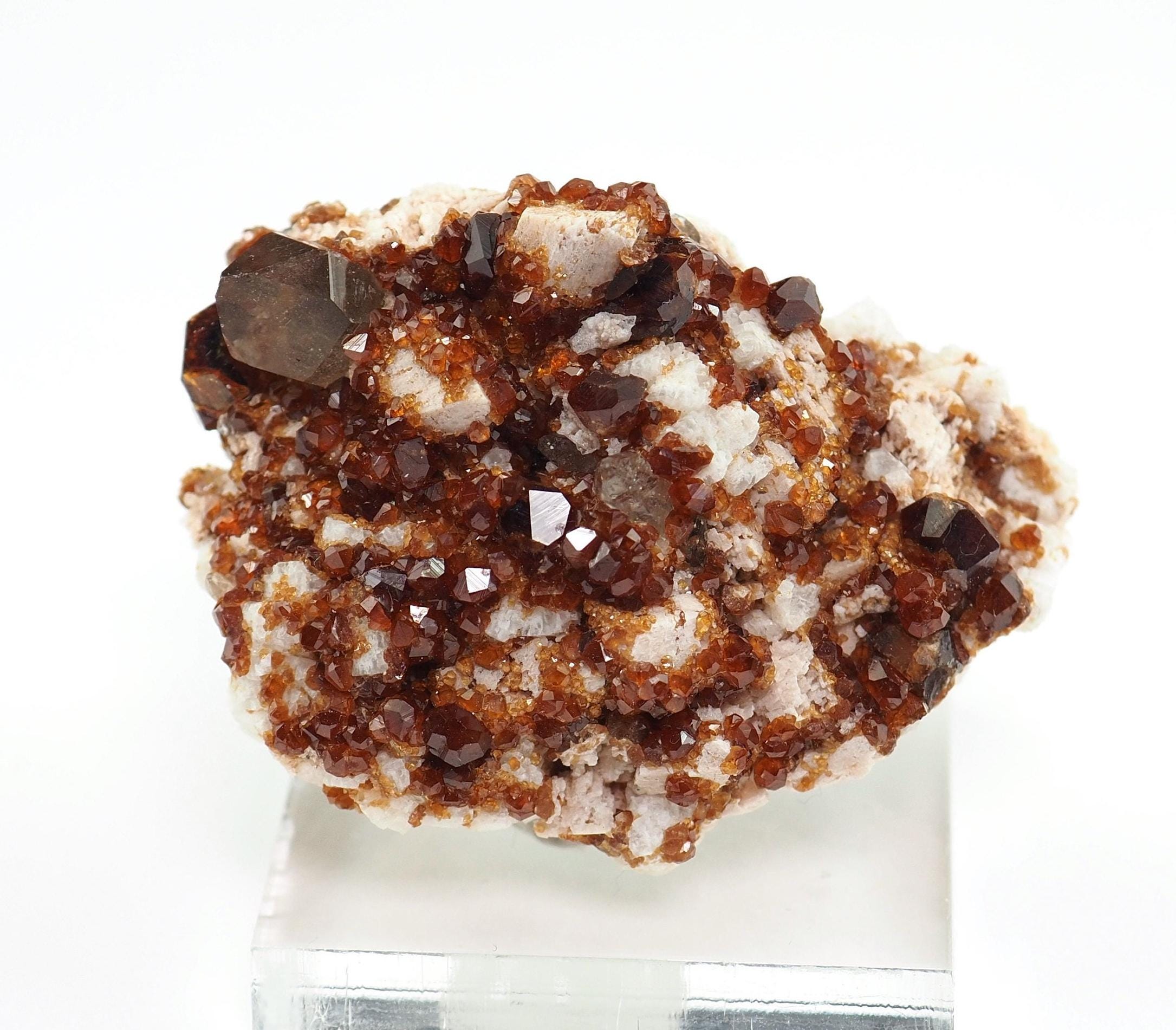 Spessartine Garnet Crystals on Smoky Quartz and Feldspar