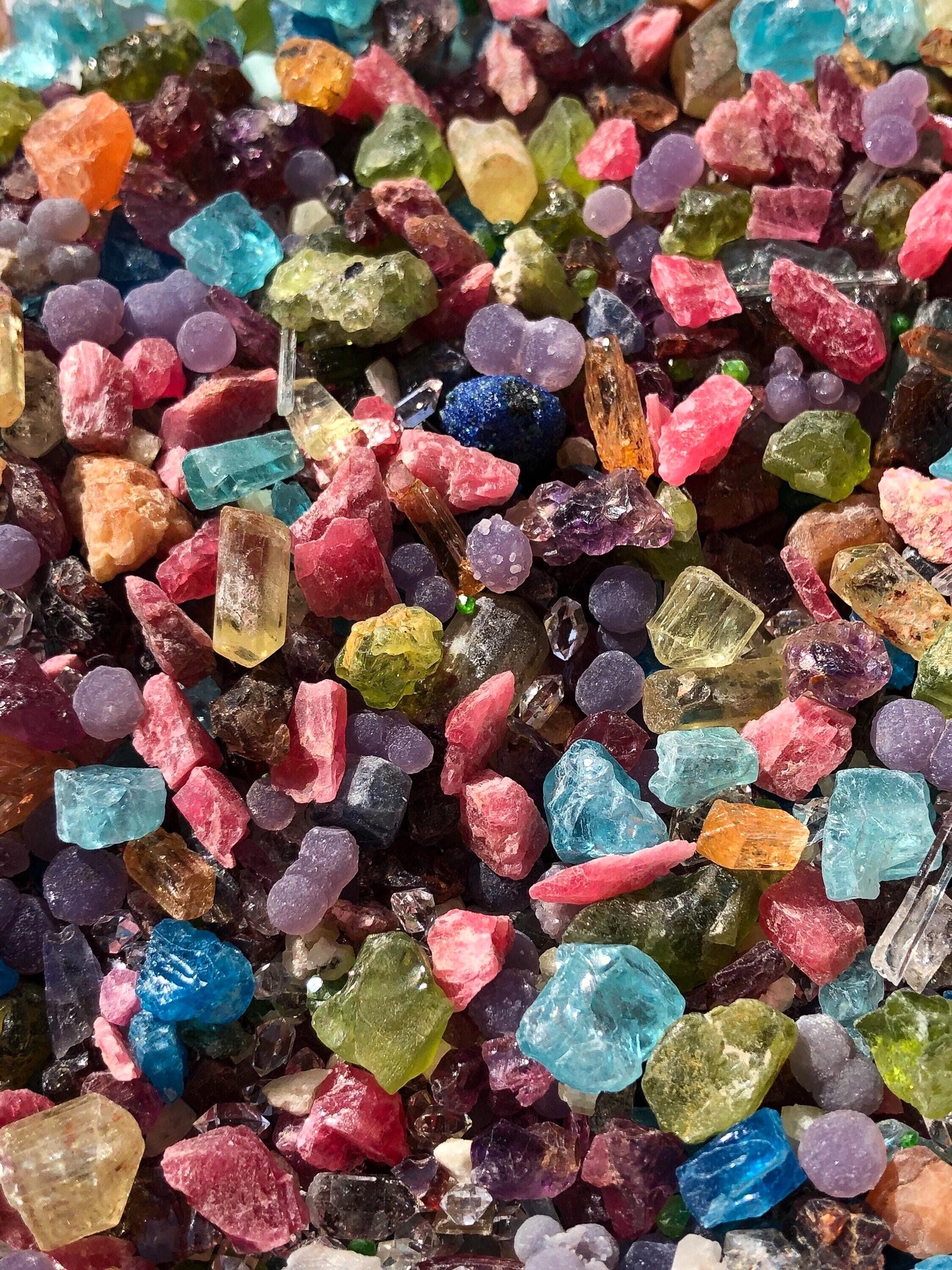 Raw Crystal Confetti Rough Stone Mix: Small Natural Rhodonite, Topaz, Sapphire