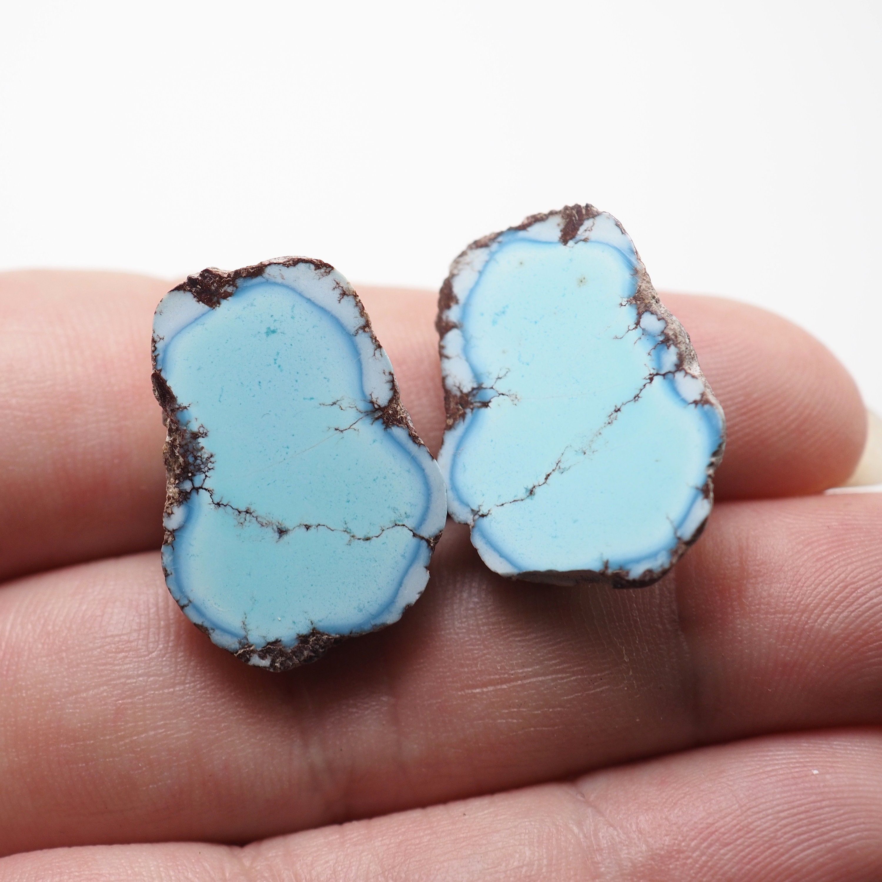 Golden Hill Turquoise Pair: Natural Blue Kazakhstan Stones (34.1ct