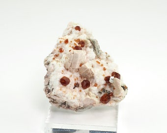 Spessartine Garnets on Feldspar mineral specimen from Tongbei, China - 40mm x 37mm x 19mm (F96612) structure minerals