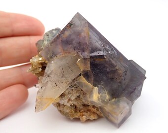 Jamesonite included Fluorite crystal with Quartz from Yaogangxian mine, China - 207gm / 64mm x 60mm x 53mm (F11-5) t15off