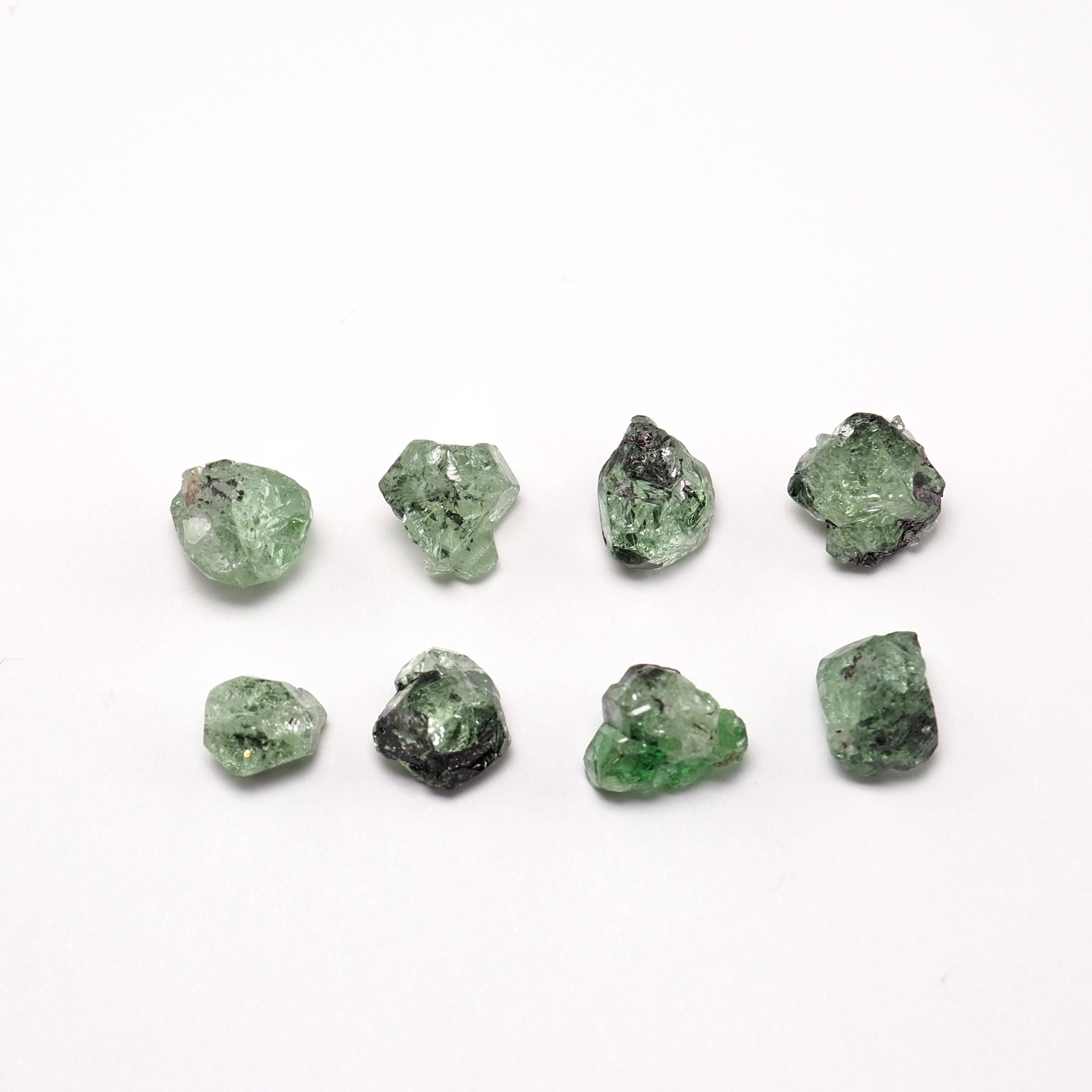 8個のグリーングロッシュラーガーネット結晶：メレラニヒルズ
