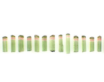Tourmaline bicolor crystal gemstone pink green natural raw stone point