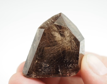 Rutilated Smoky Quartz polished crystal from Minas Gerais, Brazil - 33mm x 28mm x 24mm (F96640) structure minerals