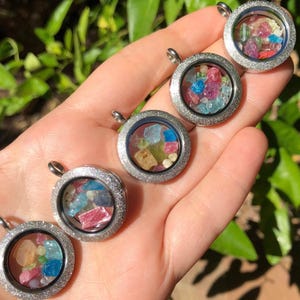 LOCKET PENDANT Floating Locket Stainless Steel Glass - Raw Genuine gemstones and crystals natural stones crystals colorful gift for her
