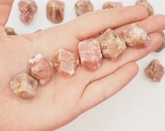 Pink Grossular Garnet crystals and raw stones from Mexico