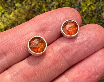 Orange kyanite crystal post/stud earrings, sterling silver, small classic style, natural gemstone, handmade USA