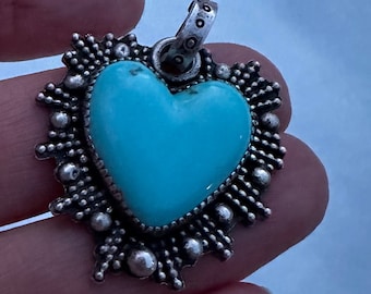 Kingman Turquoise Artisan STERLING SILVER heart, love pendant, charm, necklace
