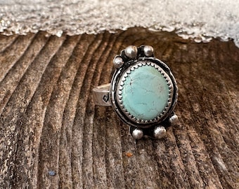 Size 6.5 Baby Blue Turquoise, Rustic Western Style Ring Solid STERLING Artisan Handmade, Gift for Her, OOAK, Royston NV mine, Hand Forged