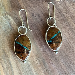 Natural Royston, Earrings, Ribbon Turquoise, Sterling silver, rustic cowgirl western style jewelry, unique Artisan Jewelry