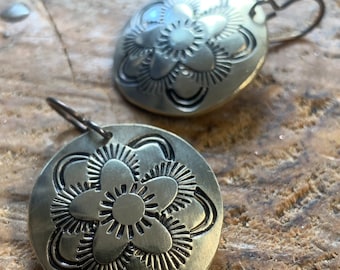 Mandala Round Domed Earrings, Southwestern Inspired, Hand-stamped Bohowestern accessories, gift for her, Yogi Jewelry Accessories