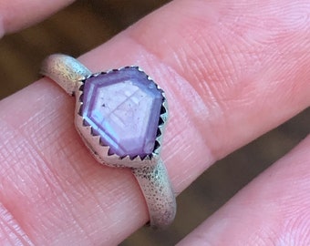 Size 7, Pink star sapphire SOLID sterling silver ring, step cut stone, Metalsmith artisan jewelry gift for her