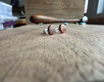 Organic Copper Stud Post Earrings, copper jewelry, earthy golden color, textured, artisan jewelry
