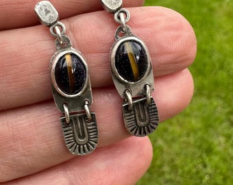 Arches Post design Earrings, solid STERLING Silver, Inlay stone, Gift for her, handmade artisan jewelry, OOAK
