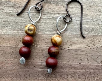 Cherry Creek Jasper Drop Earrings, Earthy Tone, Mixed Metal and Natural Stones, Lightweight