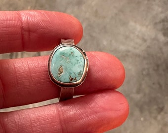 Size 12.75 Ring, STERLING Silver, Turquoise, Arrow OOAK Band, Southwestern Style, Nevada Mined, Unisex Jewelry, Rugged Wear, Cowboy gift