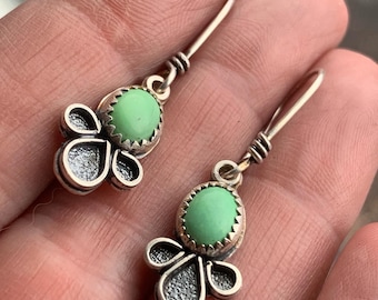 Apple green earrings Mojave Turquoise, sterling silver, handmade artisan jewelry, gift for her