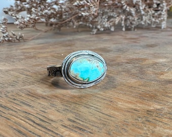 Pale Aqua Nevada Royston Turquoise STERLING SILVER ring, artisan jewelry, gifts for her, Metalsmith rings, handcrafted rings, size 8.75
