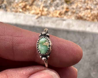 Dainty Turquoise STERLING Ring, Small Rustic, green stone, hand fabricated jewelry, gift for her, size 6.25