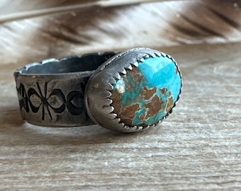 Nevada Royston Turquoise STERLING SILVER ring, artisan jewelry, gifts for her, Metalsmith rings, handcrafted rings