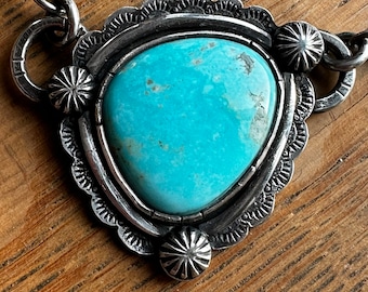 Turquoise STERLING SILVER choker with handmade chain, southwestern bohowestern style, gift for her, artisan Metalsmith jewelry