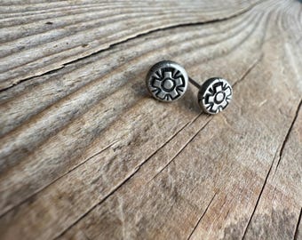 Star of Life Medical Symbol Post earrings, SOLID Sterling, Raw edge Silver, Artisan Jewelry, Gift for her, Rustic accessories, Stud earrings