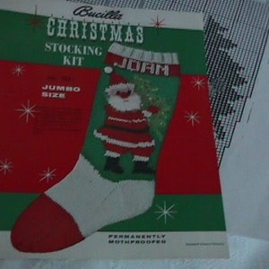 Vintage Knit Christmas Santa Stocking Pattern 60&#39;s 70&#39;s Santa with Tree