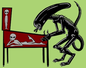 Alien Playing Pinball Screen Printed Poster