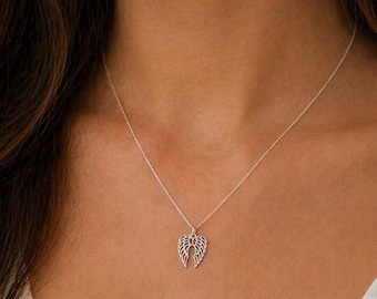 Angel Wing Necklace Sterling Silver | Guardian Angel Wings Pendant | Memorial Sympathy Gift | Dainty Minimalist 925 Silver Jewellery for Her