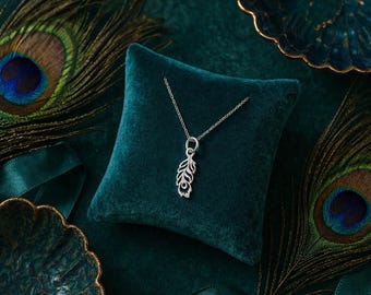 Peacock Feather Necklace Sterling Silver | Boho Feather Pendant | Minimalist Nature Jewellery | Dainty 925 Silver Gift for Her