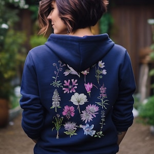 Wildflower Sweatshirt, Floral Zip Hoodie, Botanical Zip Sweatshirt
