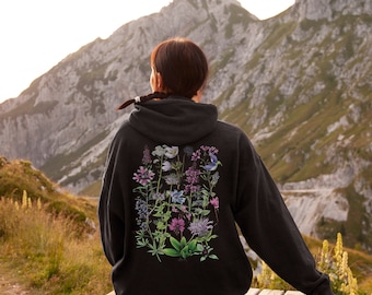 Meadow Sweatshirt - Hand Drawn Native Flower Zip Hoodie - Colorful Botanical Zip Sweatshirt - Nature-Inspired Fashion