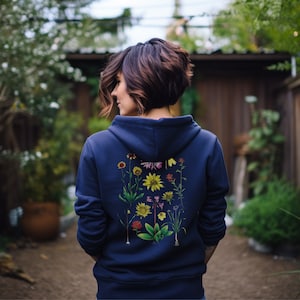 Wildflower Zip Hoodie Sweatshirt, Botanical Hoodie Sweatshirt, Floral sweatshirt