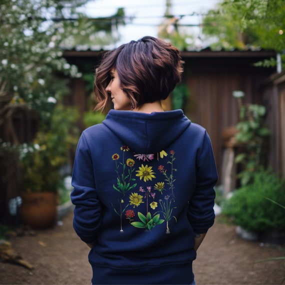 Wildflower Zip Hoodie Sweatshirt, Botanical Hoodie