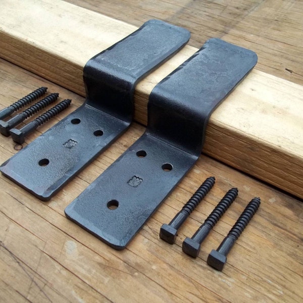 Blacksmith Forged Wrought Iron Drop Bar Security Door Brackets (One Pair) - IN STOCK