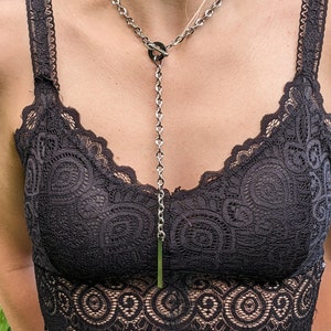 Silver Lariat Y Necklace: Stainless Steel Toggle Bar, Engravable Long T Chain, Backless Necklace