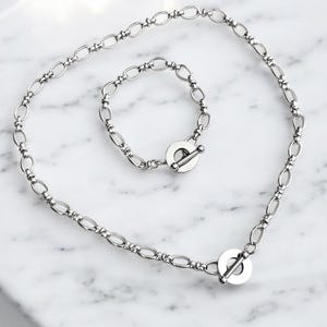 Stainless Steel T Bar Toggle Necklace: Hypoallergenic Oval Link Belcher Chain Bracelet Set
