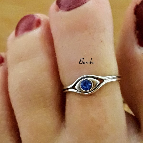 Anello da piede regolabile in argento sterling 925 con occhio diabolico, zaffiro blu, anello con pietra preziosa di cristallo, anello estivo con gioielli per il corpo, regalo per lei