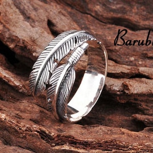 925 Sterling Silver Guardian Angel Feather Ring, Adjustable Stackable Thumb Ring, Statement Thumb Ring, Good Luck Omen Ring, Gift for Her
