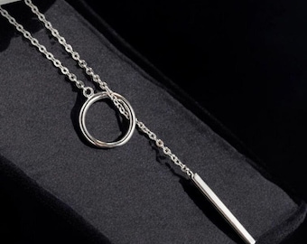 S925 zilveren lariat-staafketting: verstelbare lange Y-ketting zonder rug