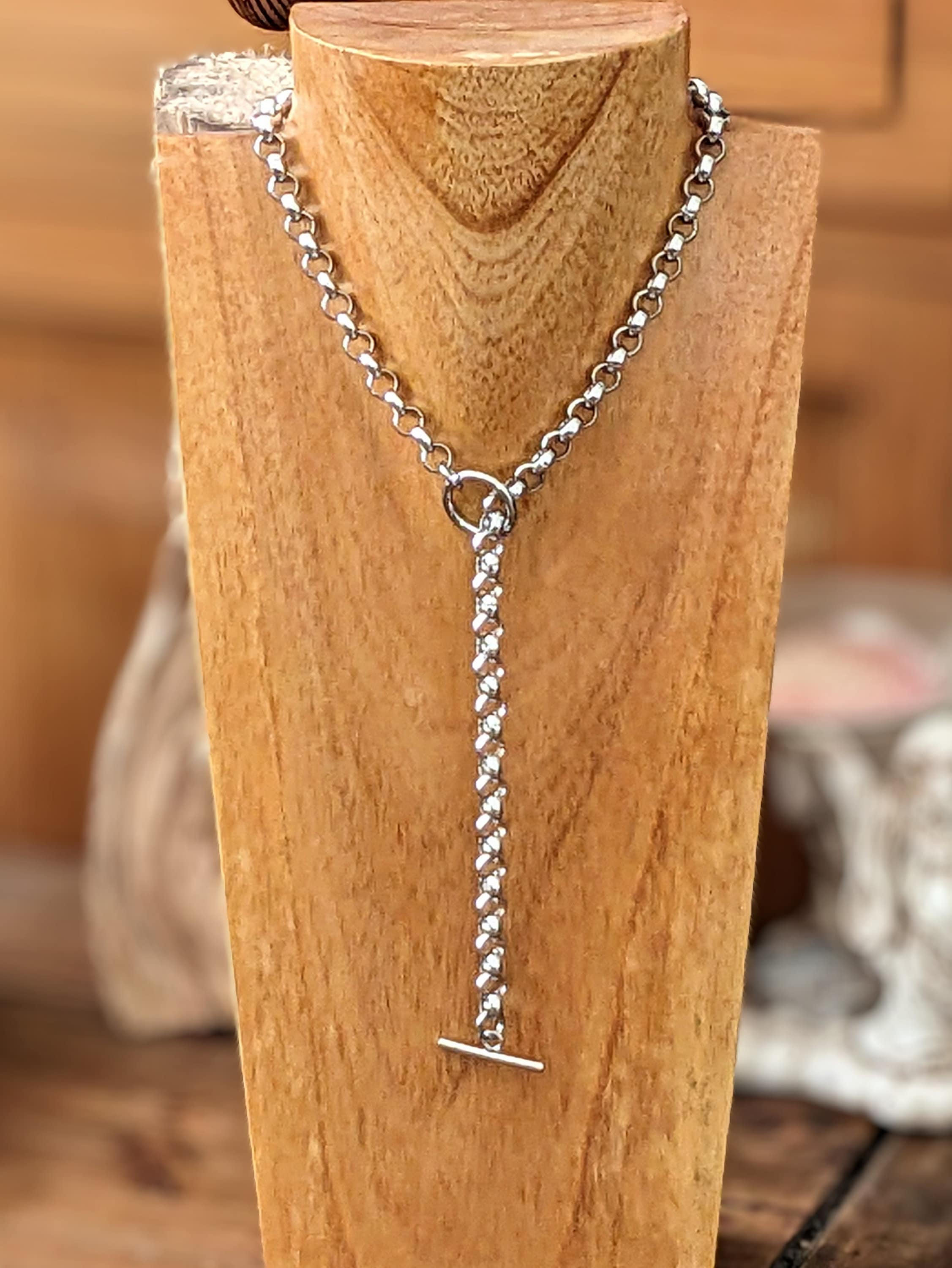【HYERES LOR】23FW★ Noailles Silver (C) Toggle Bar Necklace Sterling Silver 925 Round Link Chain Toggle Clasp Necklace